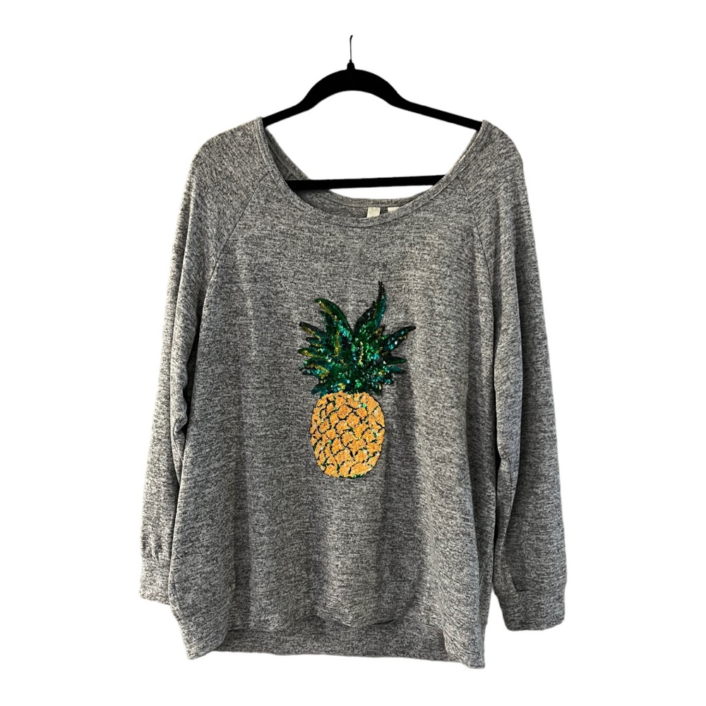 Tacera Pineapple Gray Oversize Comfy Casual Fall Long Sleeve Sweater Top XL